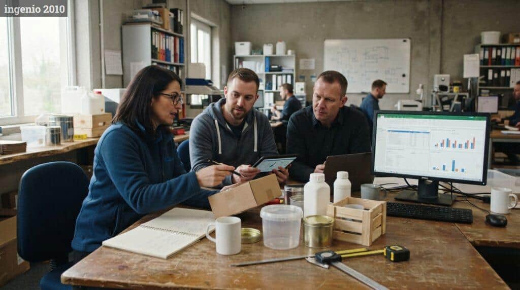 Equipo revisando el inventario de envases de una empresa
